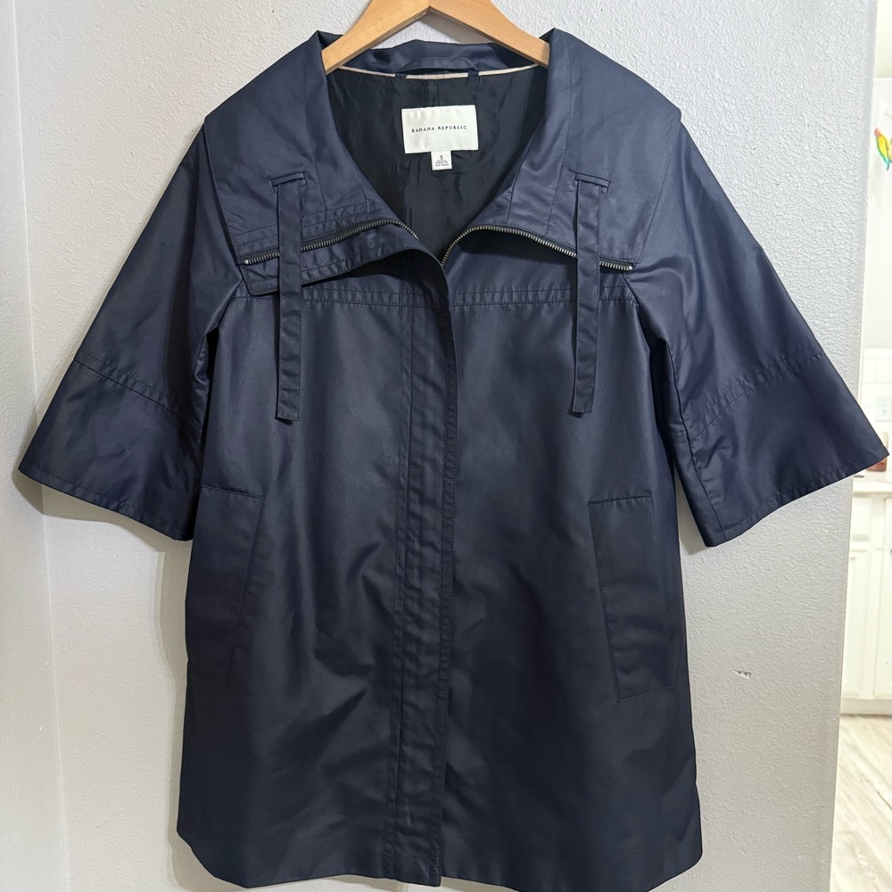 Banana Republic Womens Jacket Size 5 Navy Blue Basic 3/4 Sleeve Raincoat